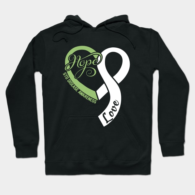 STD Disease Awareness Hope Love Heart Ribbon Happy Valentines Day- Love Shouldn't Hurt Stop Hoodie by DAN LE